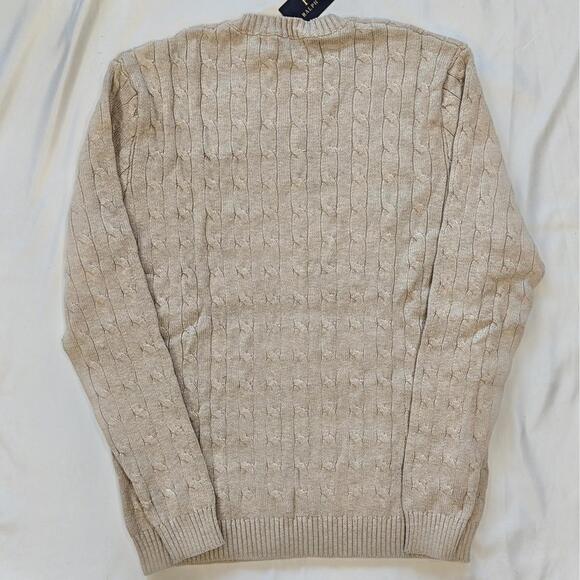 Polo Ralph Lauren Men’s Cable-Knit Cotton Crewneck Sweater Beige Oatmeal M NWT - Picture 3 of 7